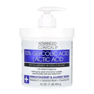Advanced Clinicals 10% Glycolic Acid + Lactic Acid Exfoliating Body Cream – 454g